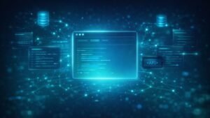 abstract web development concept with API, database and network connections